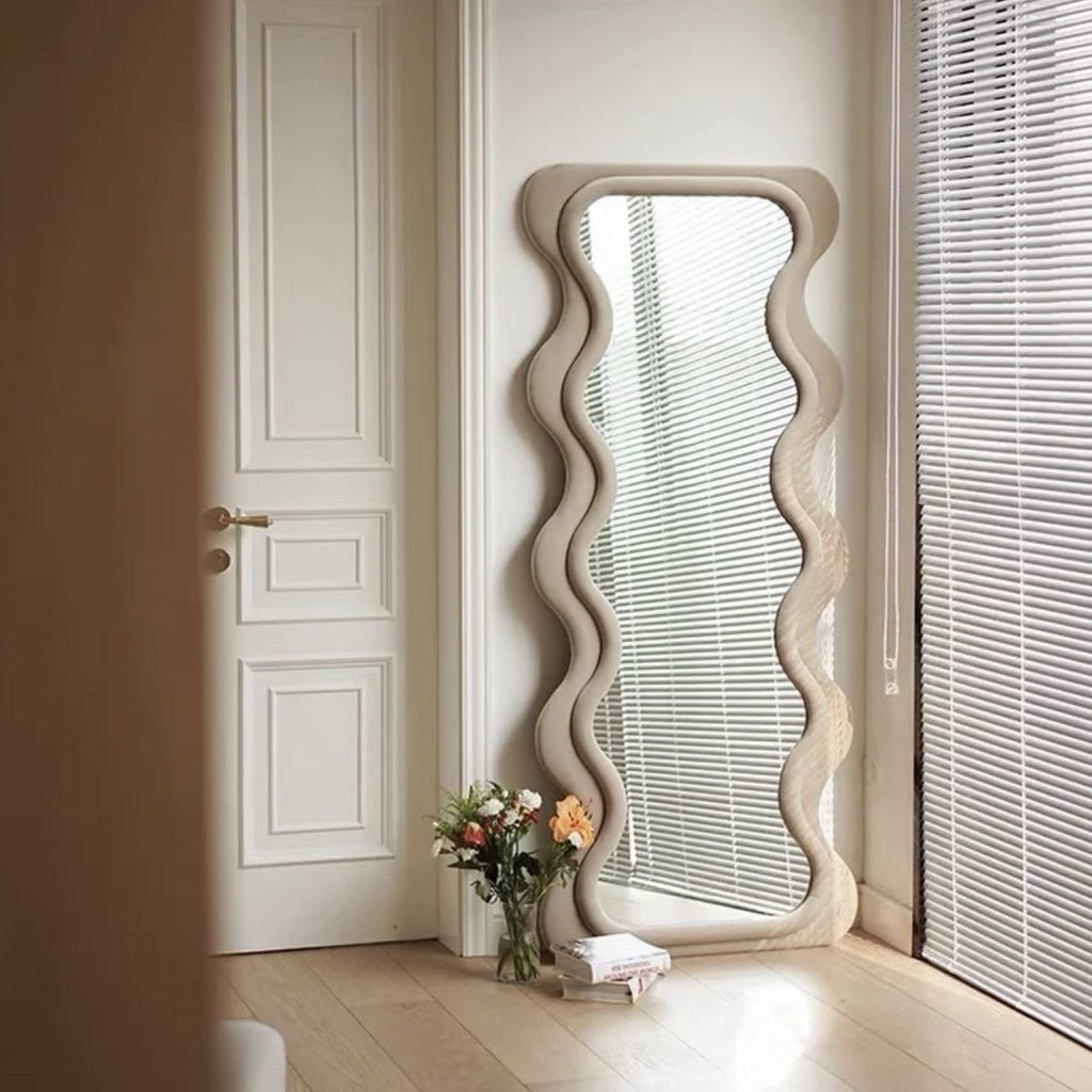 Wavy Floor Mirror, Velvet Front Side